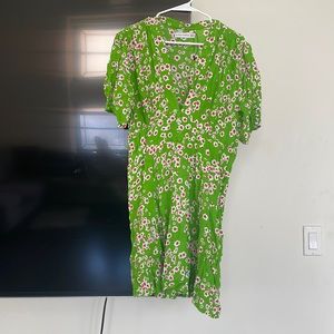 Faithfull The Brand Green Floral Mini Dress